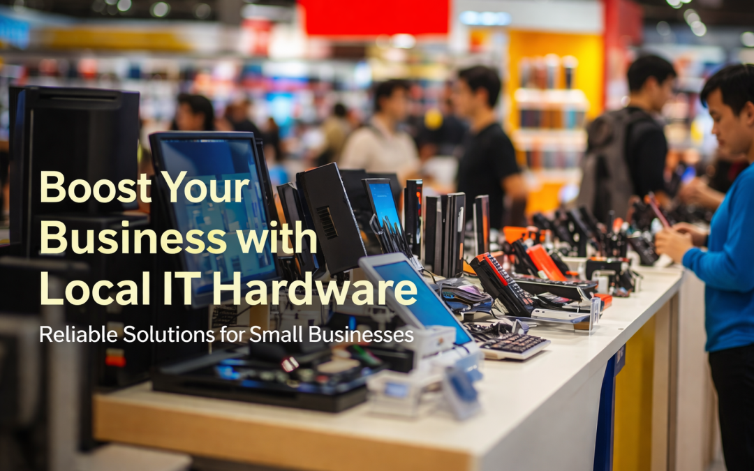 Electronics store displaying various IT hardware, including desktops and laptops, highlighting computer sales in Edgware by local suppliers like Albion Computers.